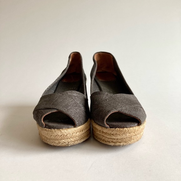 Tory Burch Grey Silver Fabric Espadrille Heeled Wedges size 8 - Picture 11 of 14